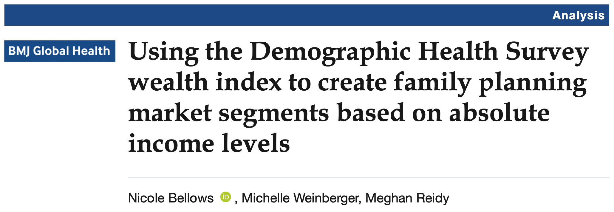 Screenshot of Using the Demographic Health Survey wealth index to create family planning market segments based on absolute income levels cover